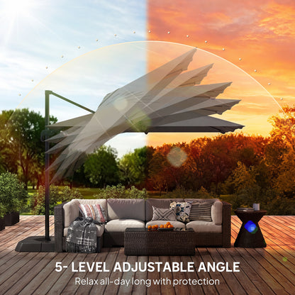 10 FT Patio Umbrella with Base, Outdoor Offset Cantilever Umbrella with Crank Handle and Tilt, 360° Rotation