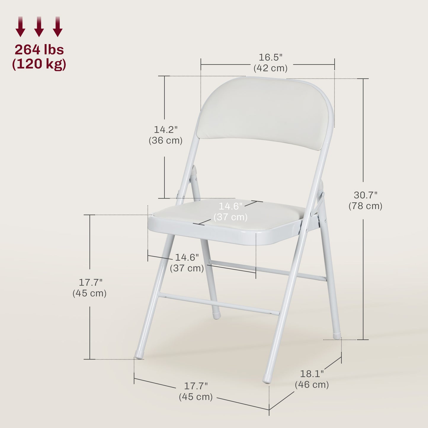 Set of 2 Metal Foldable Chairs, PU Leather Padded Folding Chairs with Cushion Seat and Open Back for Indoor, White