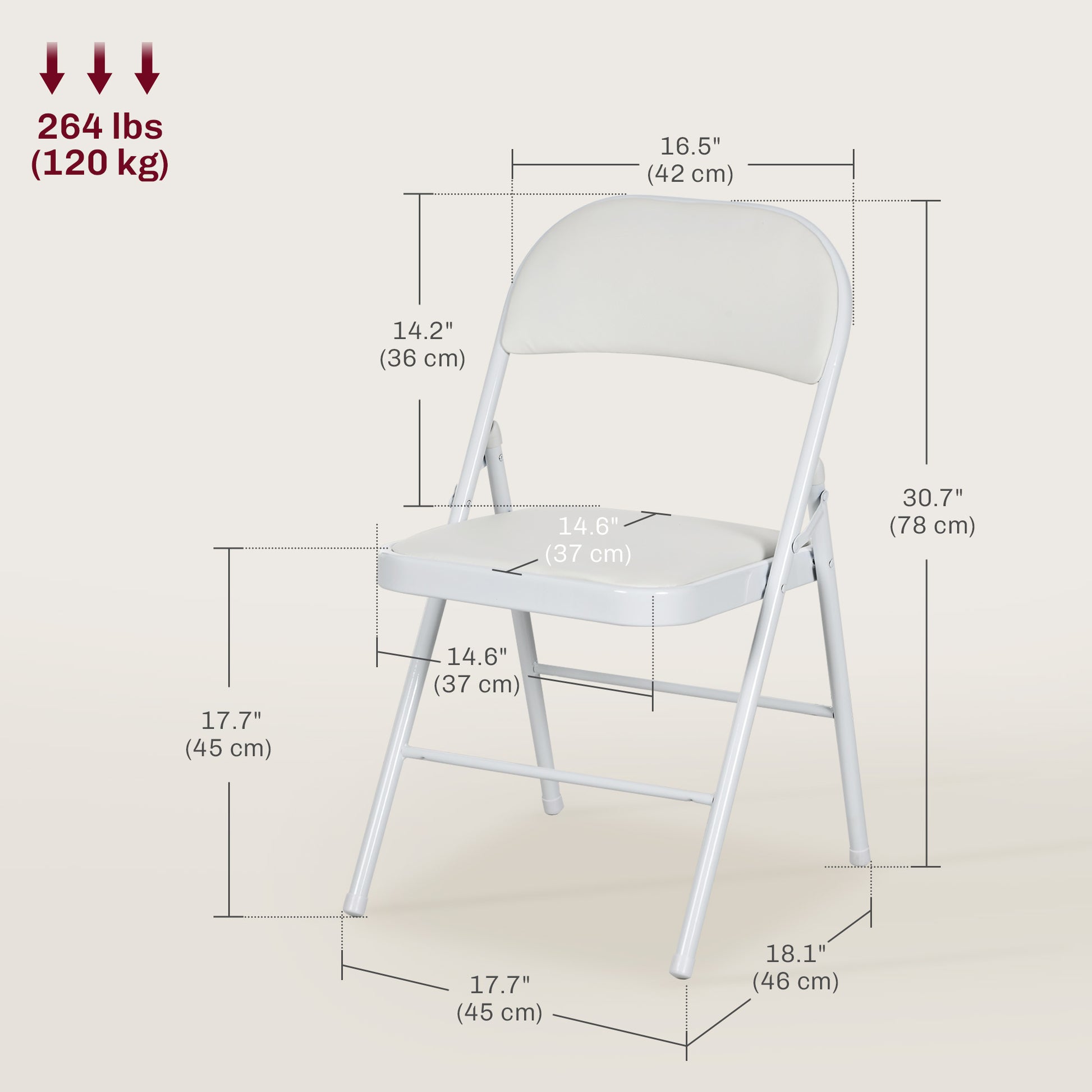 Set of 2 Metal Foldable Chairs, PU Leather Padded Folding Chairs with Cushion Seat and Open Back for Indoor, White
