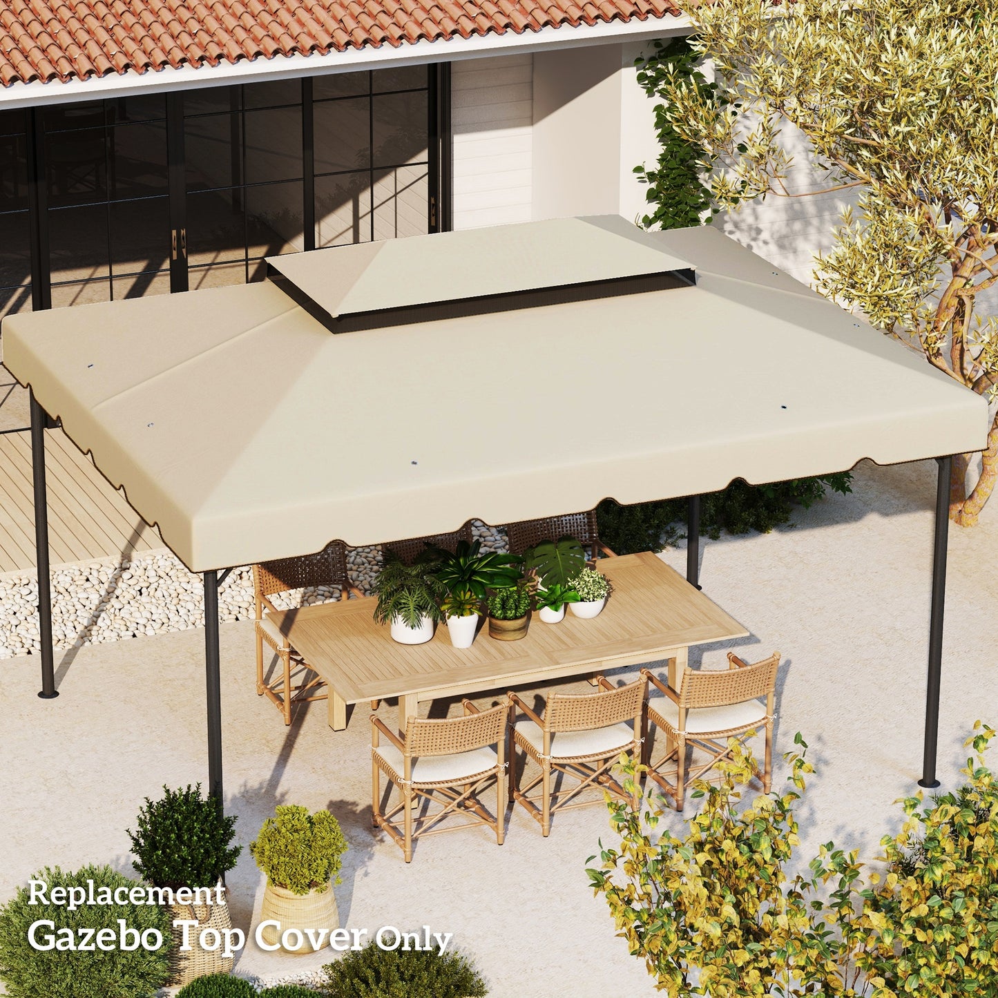 13' x 10' Gazebo Replacement Canopy, Gazebo Top Cover with Double Vented Roof for Garden Patio(TOP ONLY), Beige