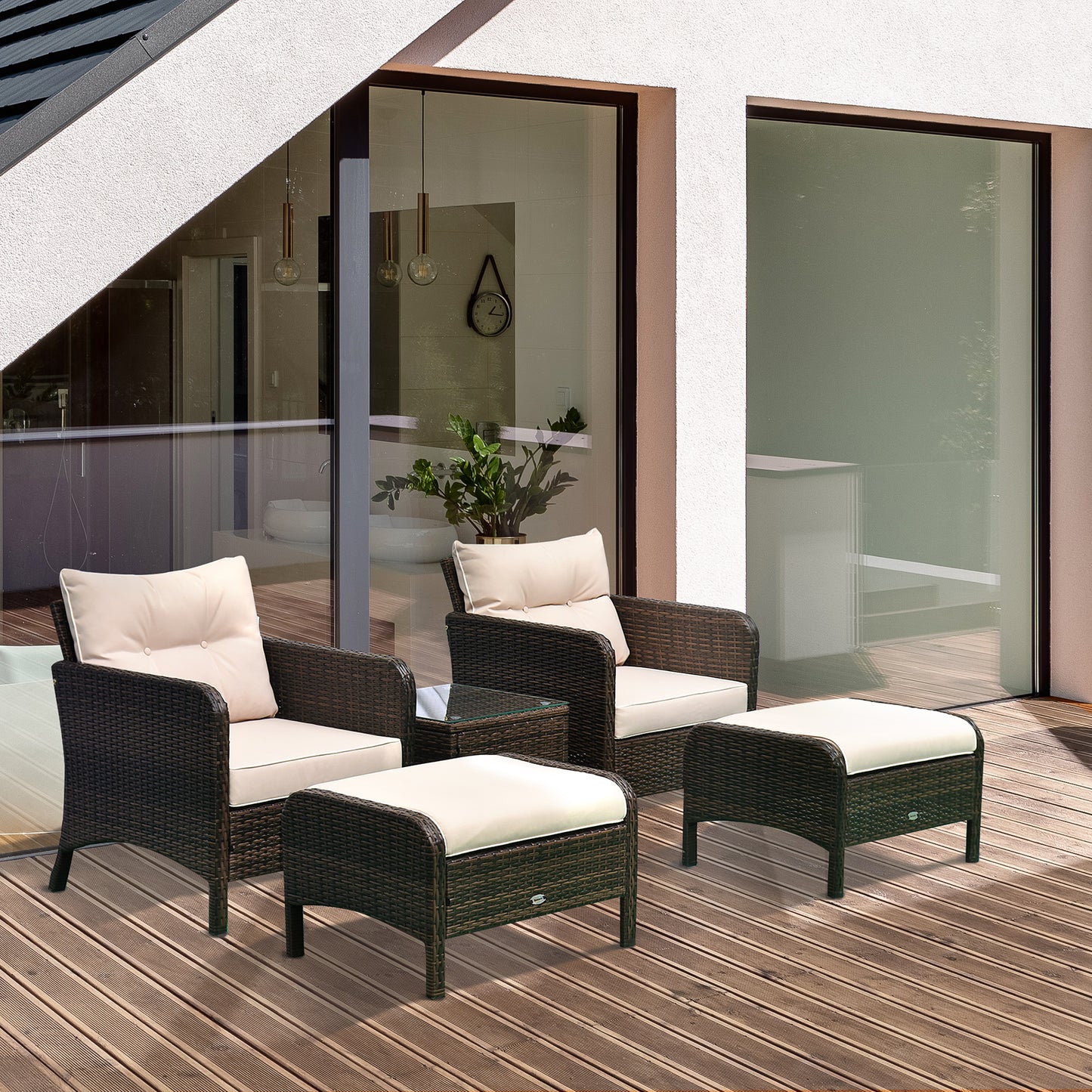 5pcs Outdoor Patio Furniture Set Wicker Conversation Set Footrest Coffee Table