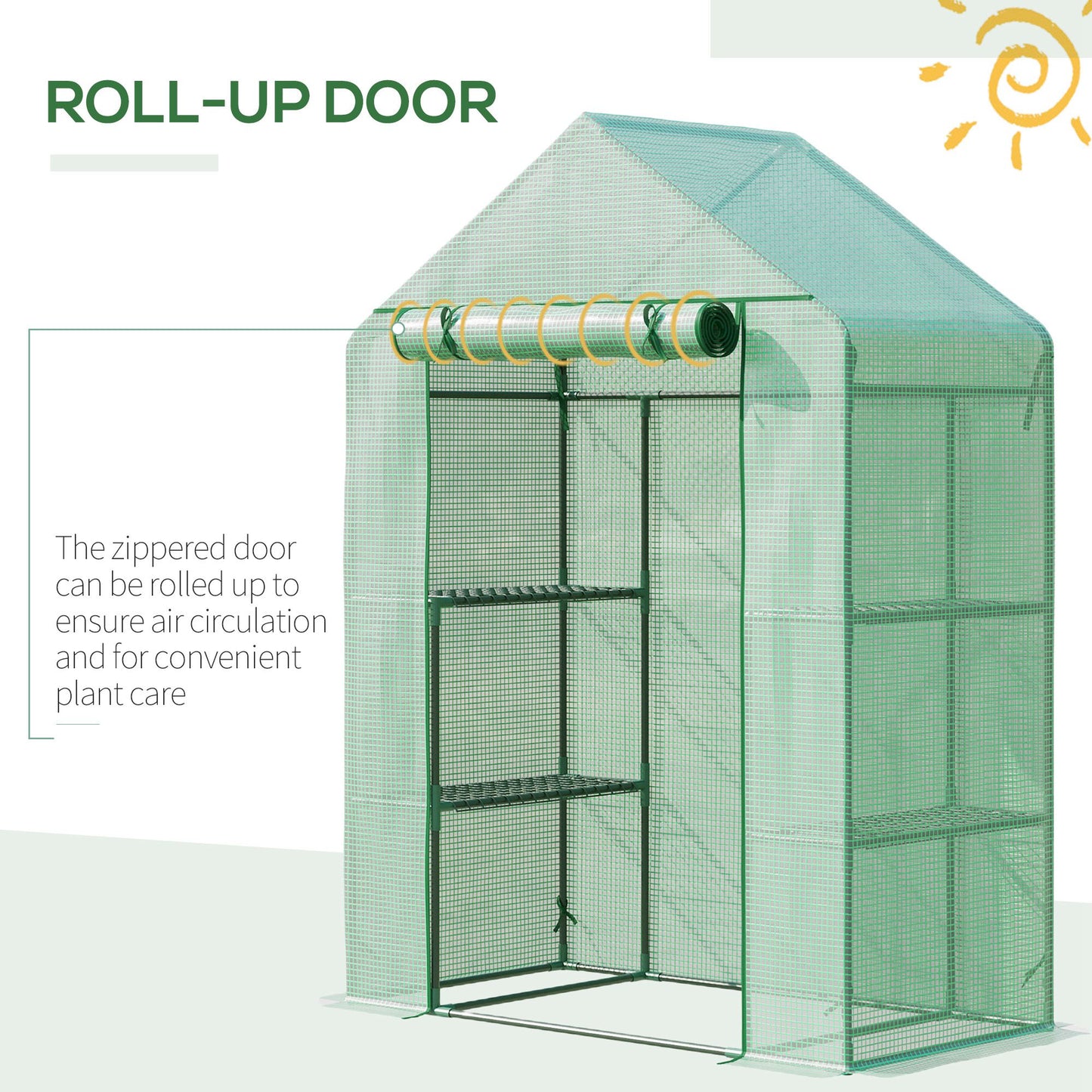 55" x 28" x 75" Walk-in Greenhouse Portable Garden Plant Flower Seed Warm House with 4 Shelves Outdoor Plant Growth Hot House PE Cover Green