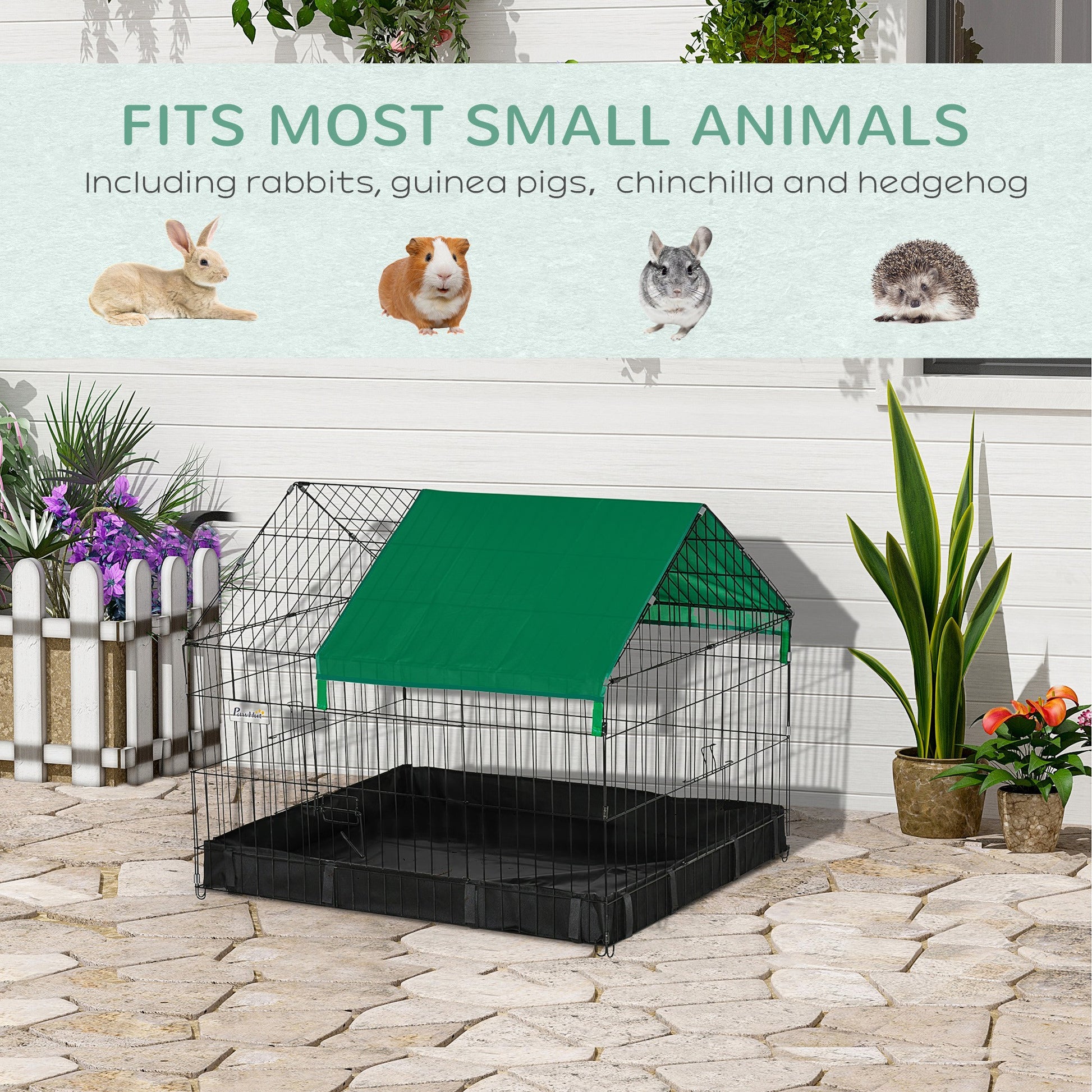 Metal Outdoor Small Animal Cage for Rabbits and Cats, Black