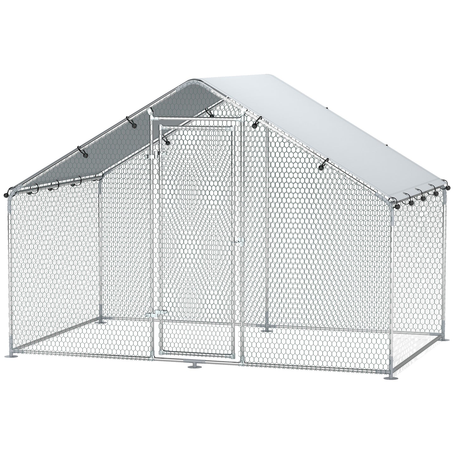 Metal Chicken Coop, 9.8 x 5.6 FT Walk-in Chicken Run with Cover, Lockable Door, Outdoor Poultry Cage for 5-8 Chickens