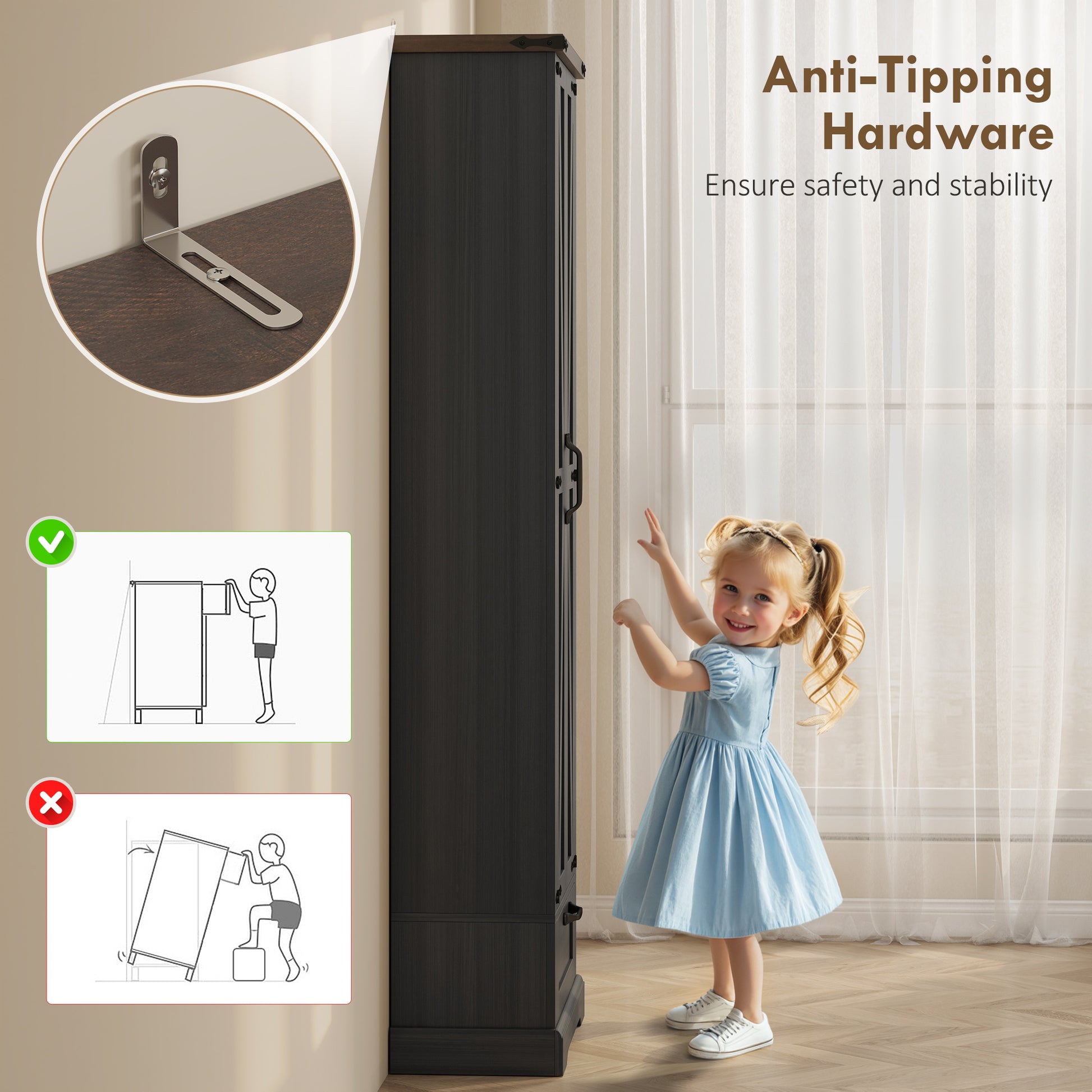 71" Pantry Cabinet, Kitchen Storage Cabinet with Adjustable Shelves, 2 Doors and Drawer for Dining Room, Black