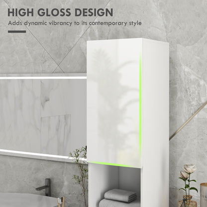 Tall Bathroom Cabinet, High Gloss Storage Cabinet with Doors and Adjustable Shelves, 11.8" x 11.8" x 71.5", White