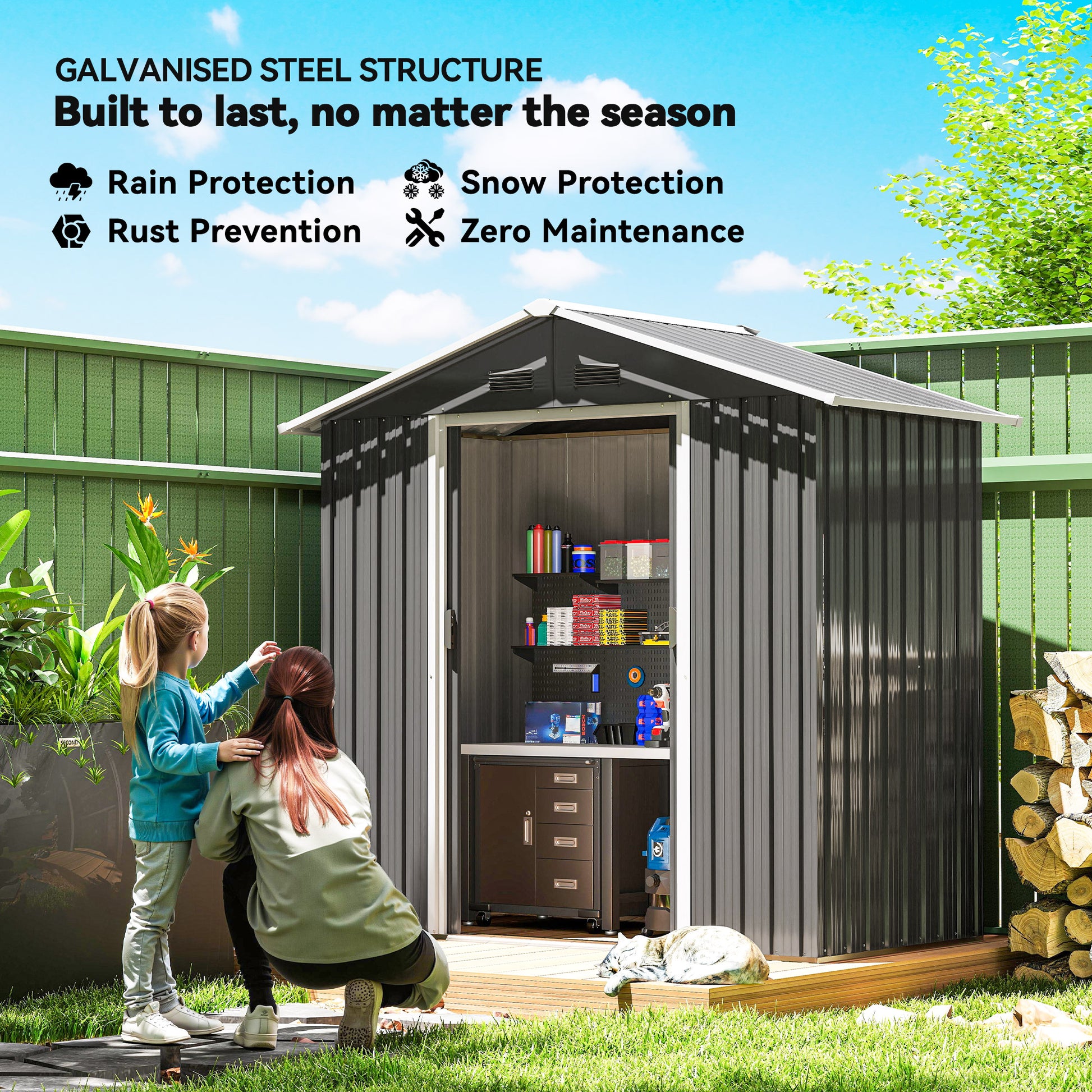 6.5x3.5ft Metal Garden Storage Shed for Outdoor Tool Storage with Double Sliding Doors and Vents, Dark Grey