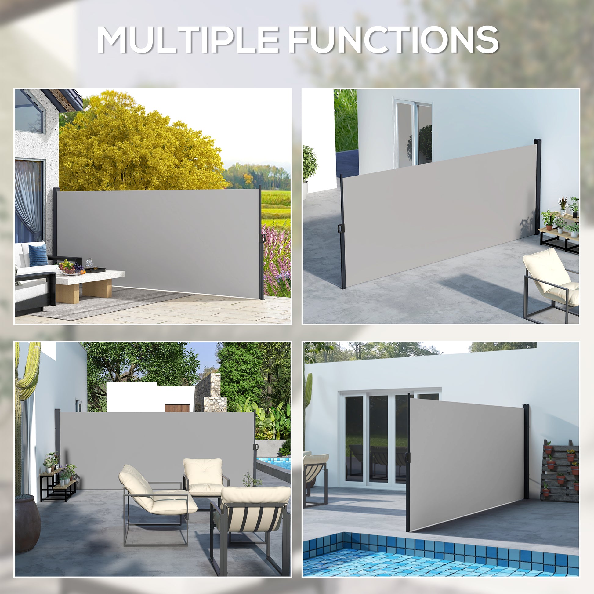 13' x 5' Retractable Side Awning, Outdoor Privacy Screen for Garden, Hot Tub, Balcony, Terrace, Pool, Light Grey