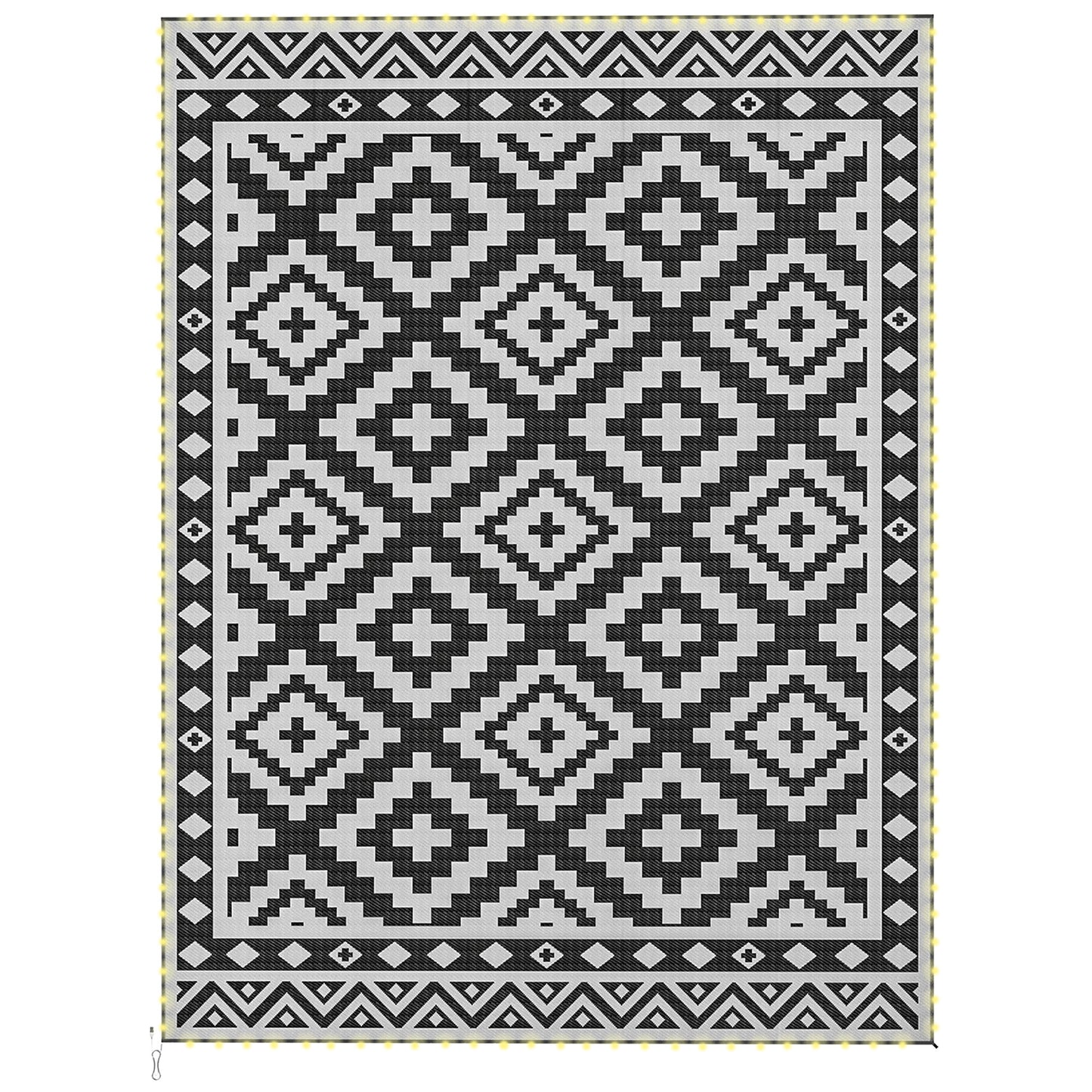 Outdoor Rug Carpet Reversible Plastic Straw Rug with LED Lights 12' x 9'