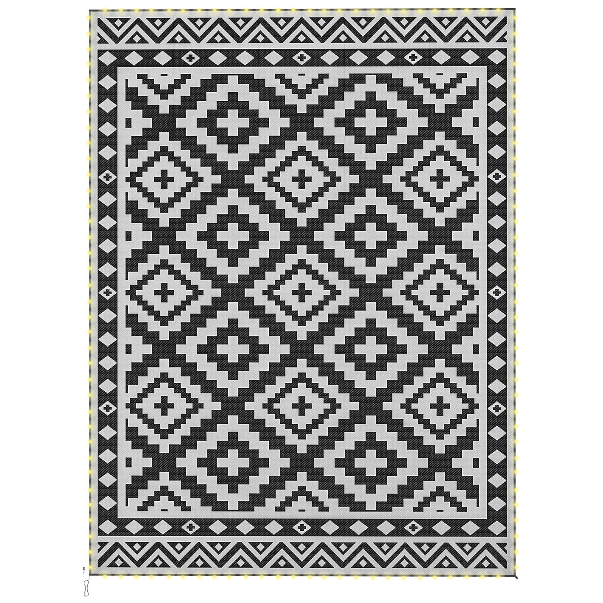 Outdoor Rug Carpet Reversible Plastic Straw Rug with LED Lights 12' x 9'