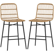 Rattan Counter Height Bar Stools Set of 2, 26" Counter Stools with Back, Modern Bar Chairs for Kitchen Island, Brown
