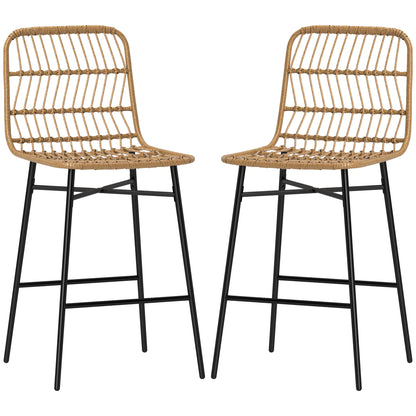Rattan Counter Height Bar Stools Set of 2, 26" Counter Stools with Back, Modern Bar Chairs for Kitchen Island, Brown