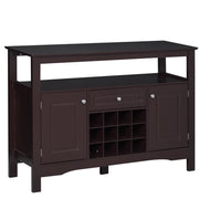 Modern Kitchen Buffet Bar Cabinet Storage Sideboard Dining Server with Drawer & 12-Bottle Wine Rack for Living Room, Espresso