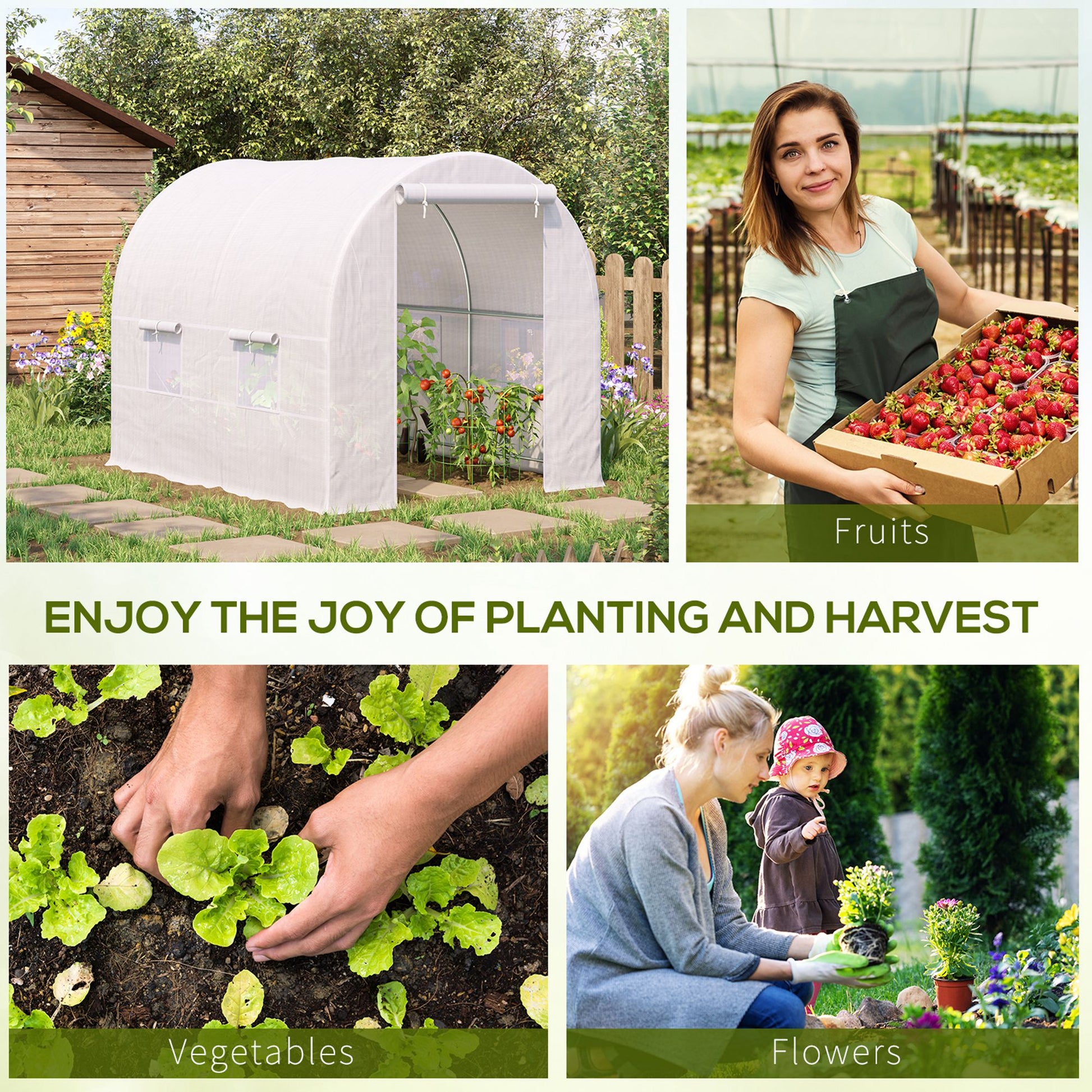 8.2x6.6x6.6ft Walk-in Tunnel Greenhouse Portable Garden Plant Growing Warm House with Door and Ventilation Window, White