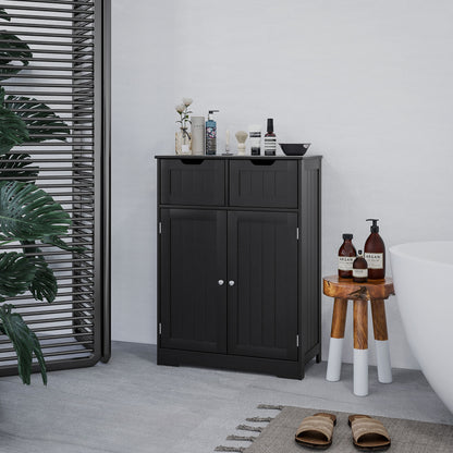 Bathroom Cabinet, Bathroom Storage Cabinet with 2 Drawers, Adjustable Shelf for Living Room, Entryway, Black