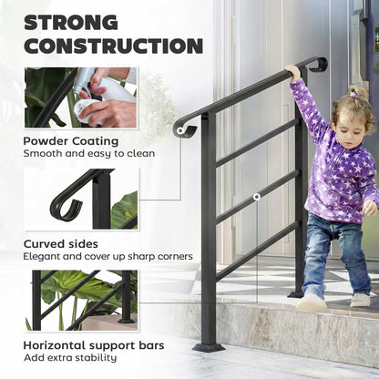 Hand Rails for Outdoor Steps, Adjustable Outdoor Stair Railing for 2 to 3 Steps, Black