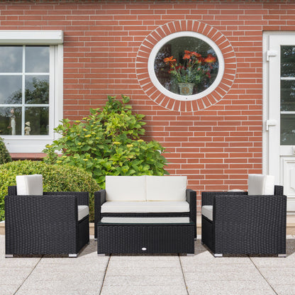 4 Pieces Sectional Patio Furniture Set, Rattan Wicker Patio Chairs Outdoor Coffee Set with Cushions, Cream White