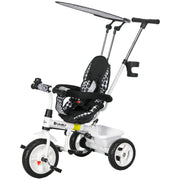 Qaba 6 in 1 Kids Tricycle with Removable Handlebar and Canopy, White