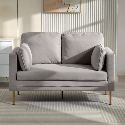 Loveseat Sofa, 55" Small Sofa Couch with 2 Pillows, Metal Legs for Living Room, Bedroom, Apartment, Grey