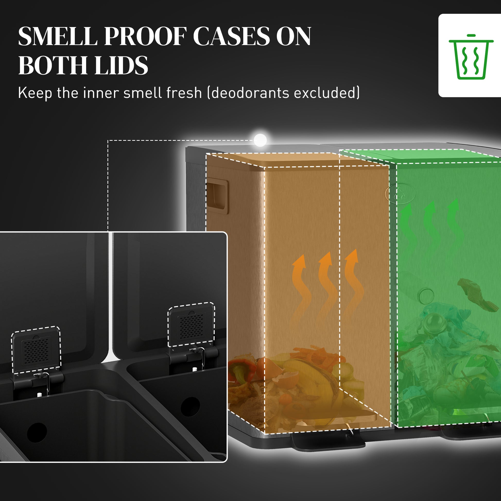 Dual Garbage Bin, Soft-Close Trash Can with Foot Pedal, 2 x 15 Liter Garbage Can with Removable Inner Buckets, Black