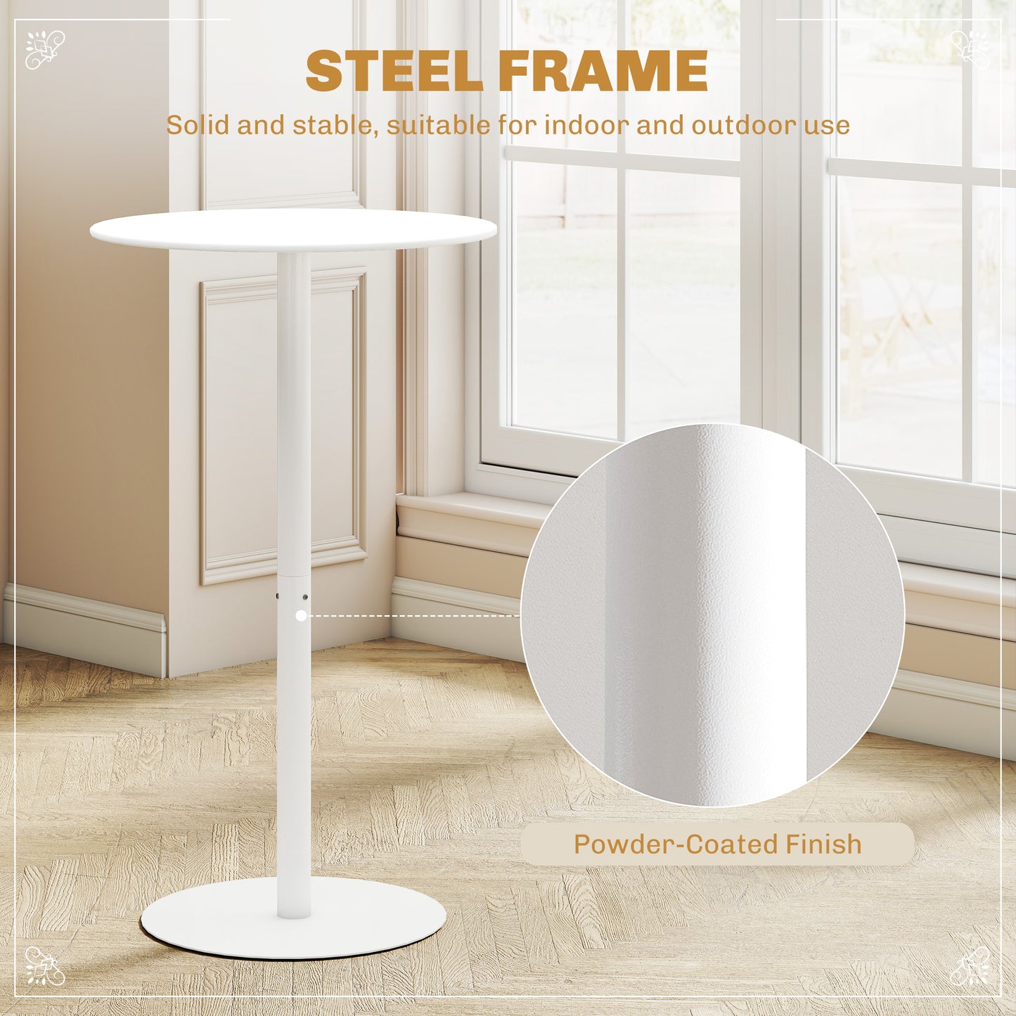 Round Bar Table for 2, Modern Pub Table with Steel Frame, Easy Assembly for Small Space Home Bar Cocktail Bistro, White