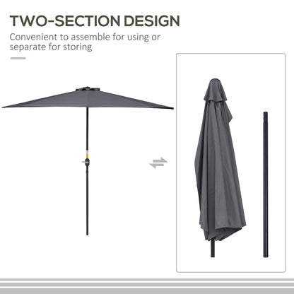 9.8ft Half Umbrella Semi Round Patio Parasol with Crank Handle, Top Vent for Garden, Balcony- NO BASE INCLUDED, Grey