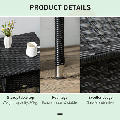 20" Patio Wicker Coffee Table, Outdoor Coffee Table with Plastic Board Underneath the Woven Tabletop for Patio, Garden, Balcony, Black