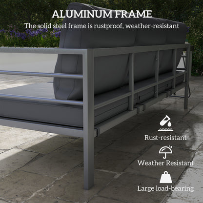Aluminum Garden Sofa, 3-Person Outdoor Couch, Backyard Furniture for 3-person with Cushions, 72.8" x 26" x 25.2", Grey