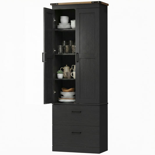 67" Tall Kitchen Pantry Storage Cabinet, Kitchen Pantry Cabinet with Doors, Drawers and Adjustable Shelves, Black
