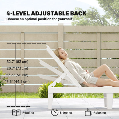 Outdoor Lounge Chair Set of 2, Waterproof Resin Lounge Chairs with 4-Position Adjustable Backrest for Backyard, White