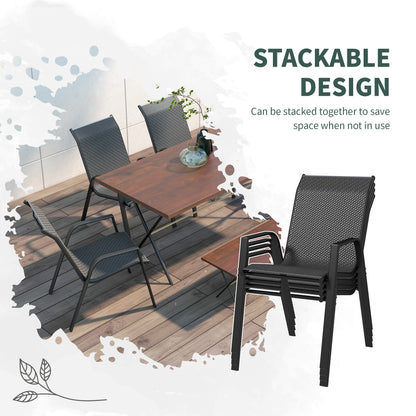 Four-Piece Stacking Rattan Outdoor Dining Chairs Set - Grey