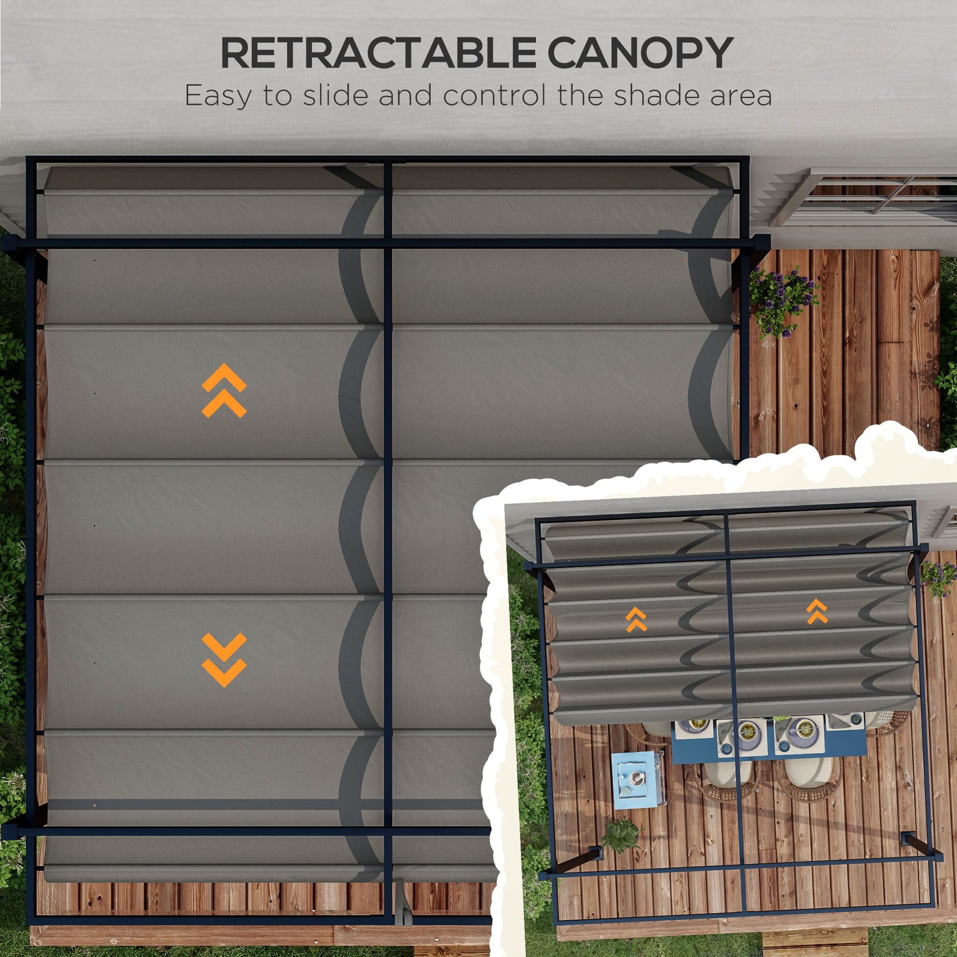 10' x 10' Retractable Pergola, Garden Gazebo Shade Shelter, for Grill, Patio, Deck, Dark Grey