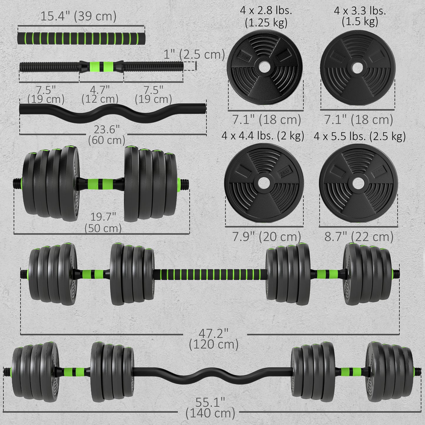 Soozier Adjustable Dumbbell Set, 3 in 1 Weights Dumbbells Set for Home Gym, 66lb Free Weights with Connector and Non-Slip Grip