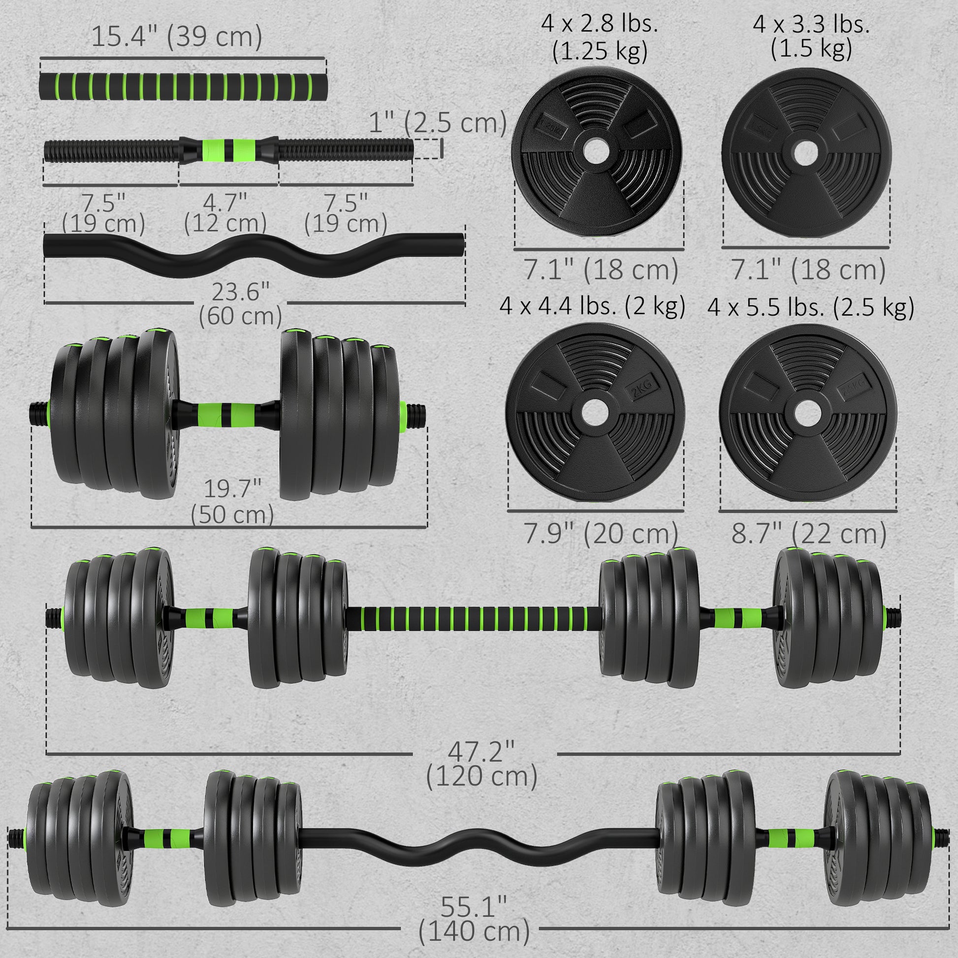 Soozier Adjustable Dumbbell Set, 3 in 1 Weights Dumbbells Set for Home Gym, 66lb Free Weights with Connector and Non-Slip Grip