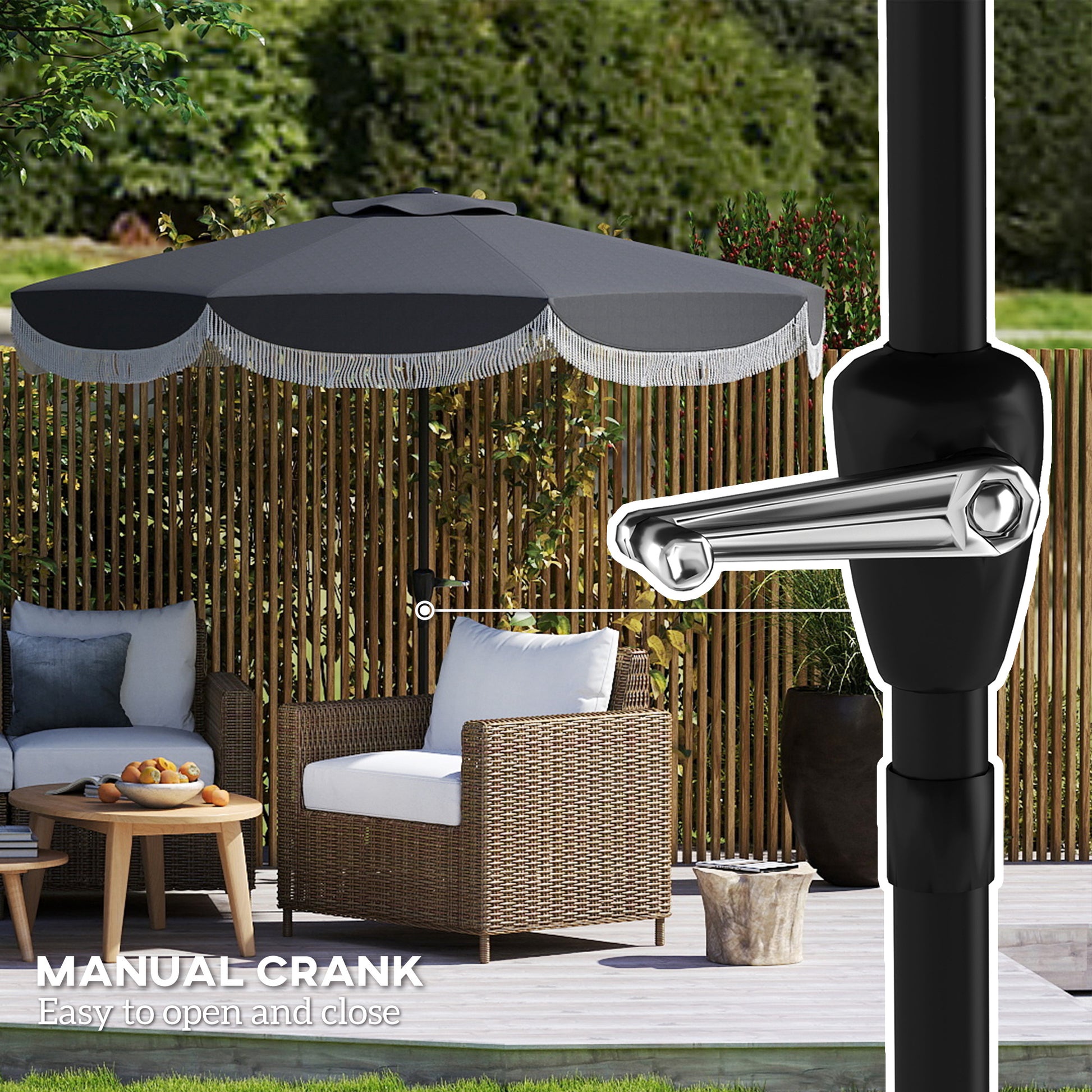 9FT Patio Umbrella Parasol, UPF 30+ Outdoor Market Umbrella with Crank, 8 Ribs, Push Button Tilt, Vented Patio Table Umbrella for Deck Backyard Lawn, Charcoal Grey