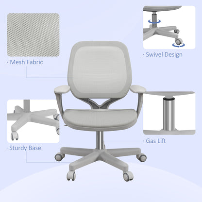 Office Chair, Small Computer Desk Chair with Mesh Back, Swivel Castors, Arm, Grey