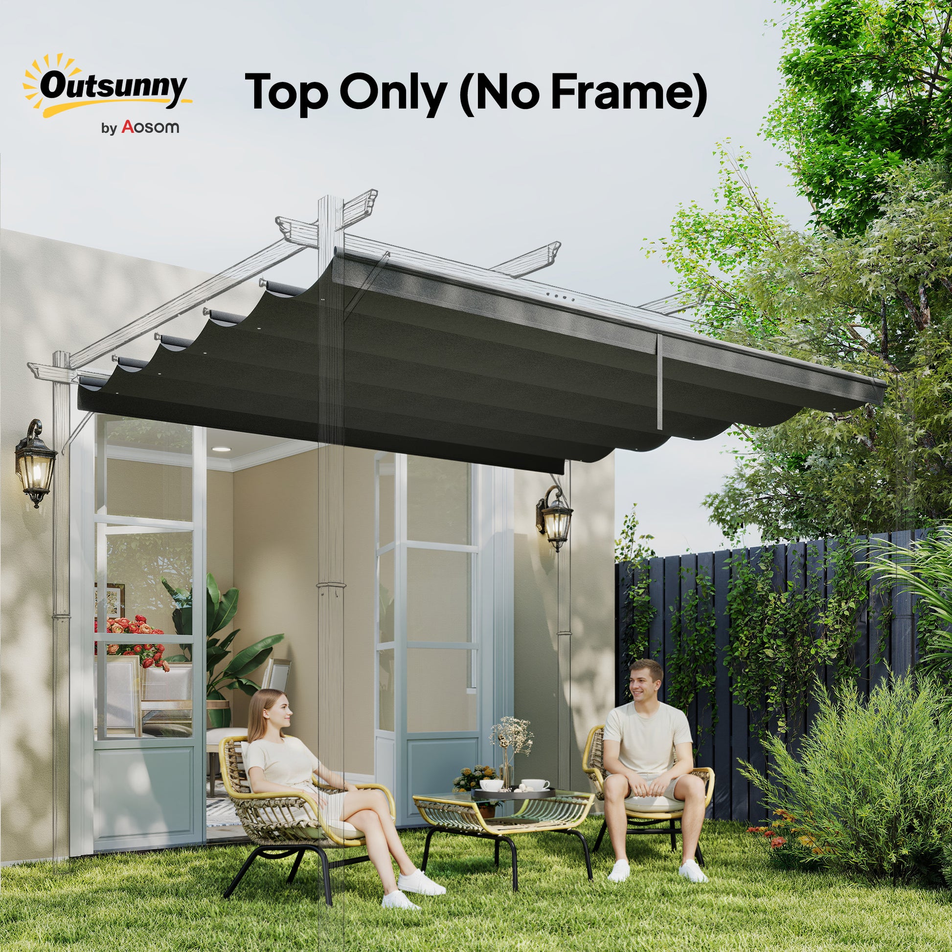 8.2' x 8.4' Retractable Pergola Canopy Replacement for 10' x 10' Frame, Cover Replacement (Cover Top Only), Dark Grey