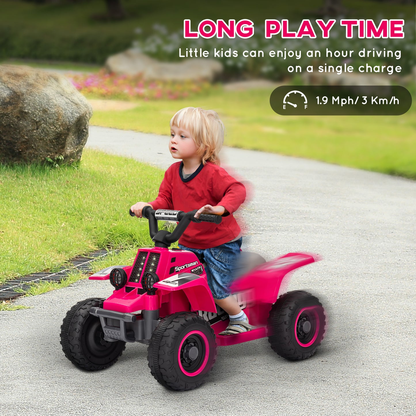 Qaba 6V Kids ATV Quad, 4 Wheeler Battery Powered Electric Ride on Car w/ Lights, Forward Backward, Pink