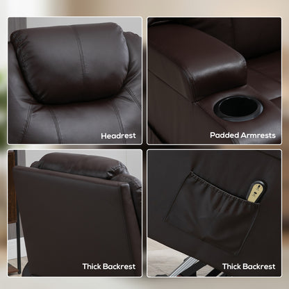 Power Lift Recliner Chair for Elderly, PU Leather Lift Chair with Thick and High Back, Footrest, Remote, Side Pockets, Cup Holders, Reclining Sofa for Living Room, Brown