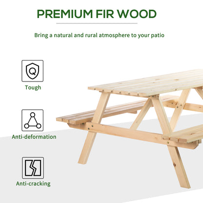 Wood Picnic Table, Camping Table and Bench Set with Umbrella Hole for Outdoor, Garden, Patio, Backyard, Natural