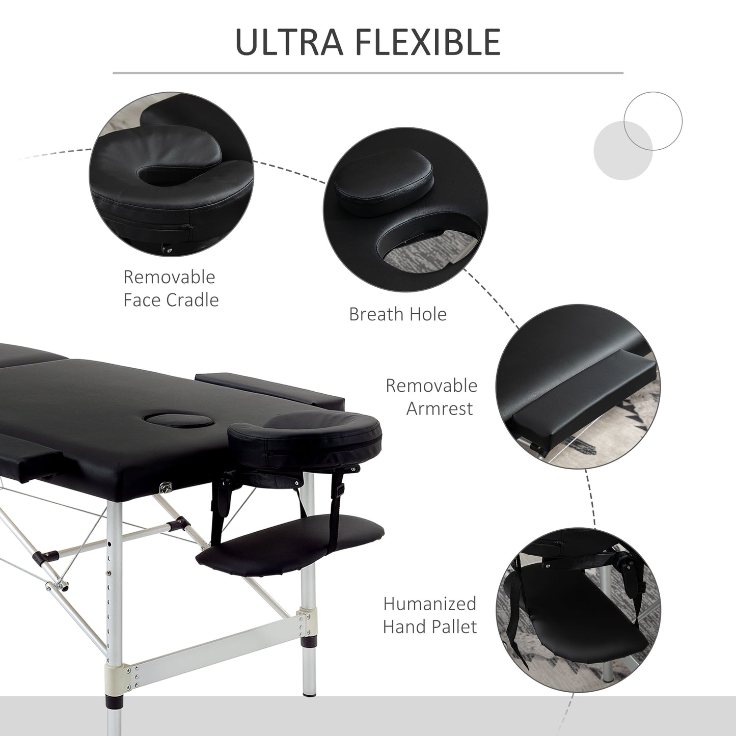 83" 2 Section Foldable Massage Table Professional Salon SPA Facial Couch Tatoo Bed with Carry Bag Black