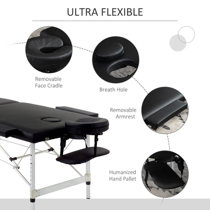 83" 2 Section Foldable Massage Table Professional Salon SPA Facial Couch Tatoo Bed with Carry Bag Black
