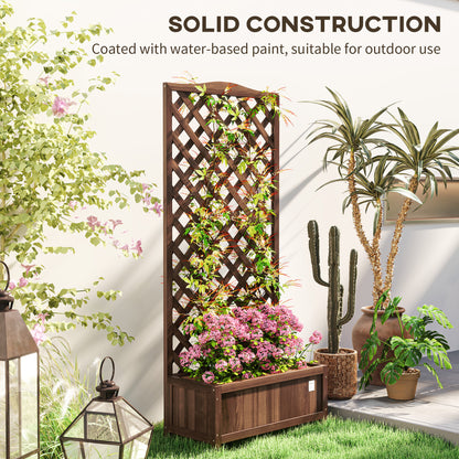 Wood Planter with Trellis, Raised Garden Bed to Grow Vegetables for Backyard, 30" x 14" x 67", Dark Brown