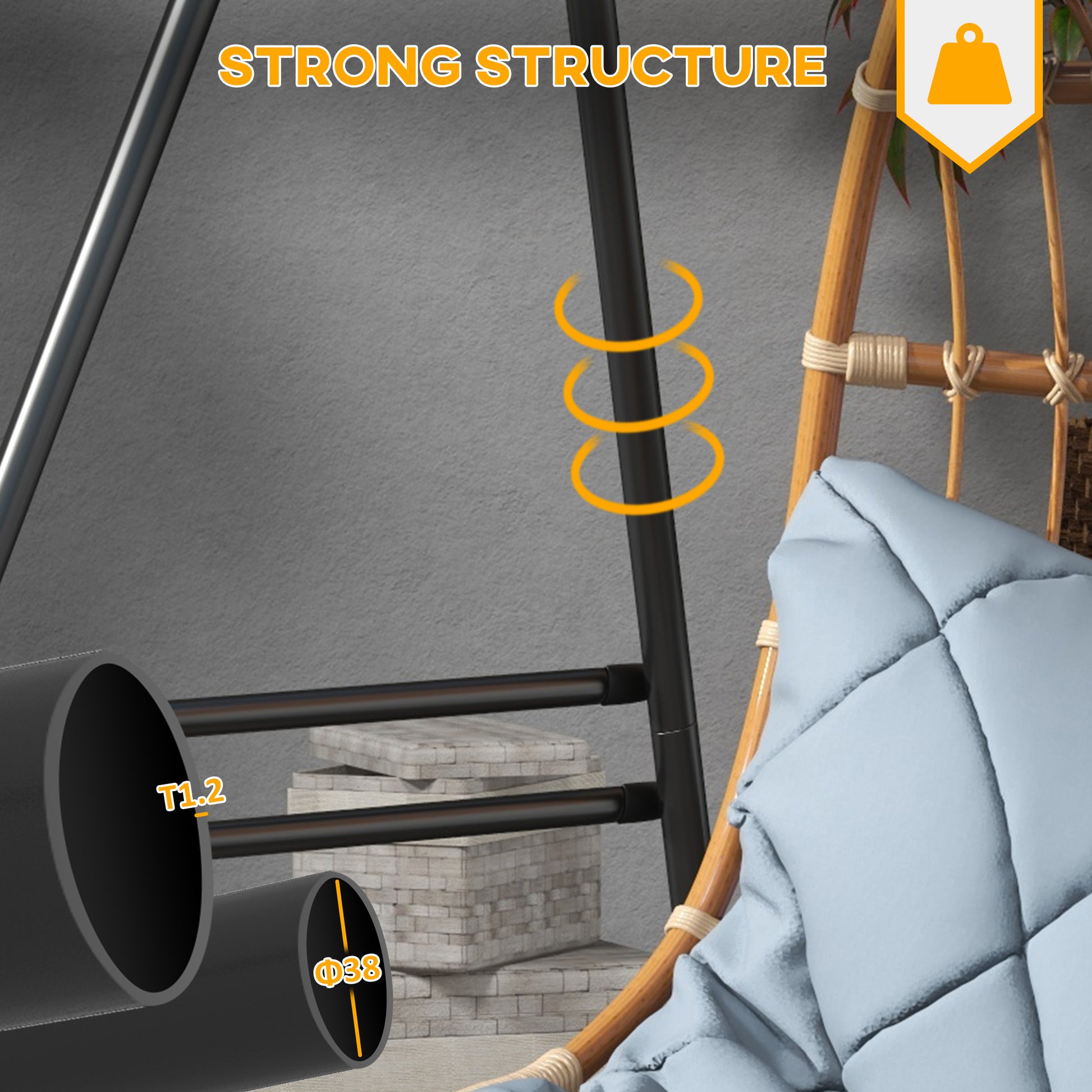 Hammock Chair Stand, Hanging Heavy Duty Metal Frame Hammock Stand for Hanging Hammock Air Porch Swing Chair, Egg Cahir, Indoor & Outdoor Use, 70.1" x 56.3" x 70.9" Black