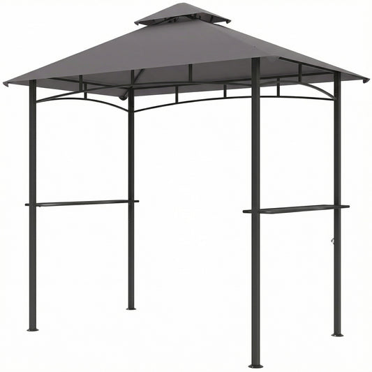 8' x 5' BBQ Grill Gazebo Tent with Double Tiered Canopy for Outdoor Sun Shade, Dark Grey
