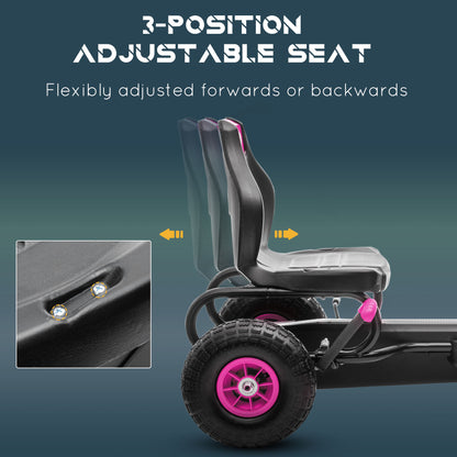 Aosom Pedal Go Kart w/ Adjustable Seat, Rubber Wheels Shock Absorb, Pink