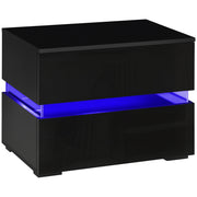 Modern Nightstand, Bedside Table with 2 Drawers, USB Powered RGB LED Lights for Bedroom, Black