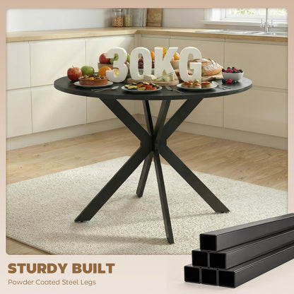 39" Dining Table, Contemporary Round Kitchen Table with Steel Legs, Black Wood Grain