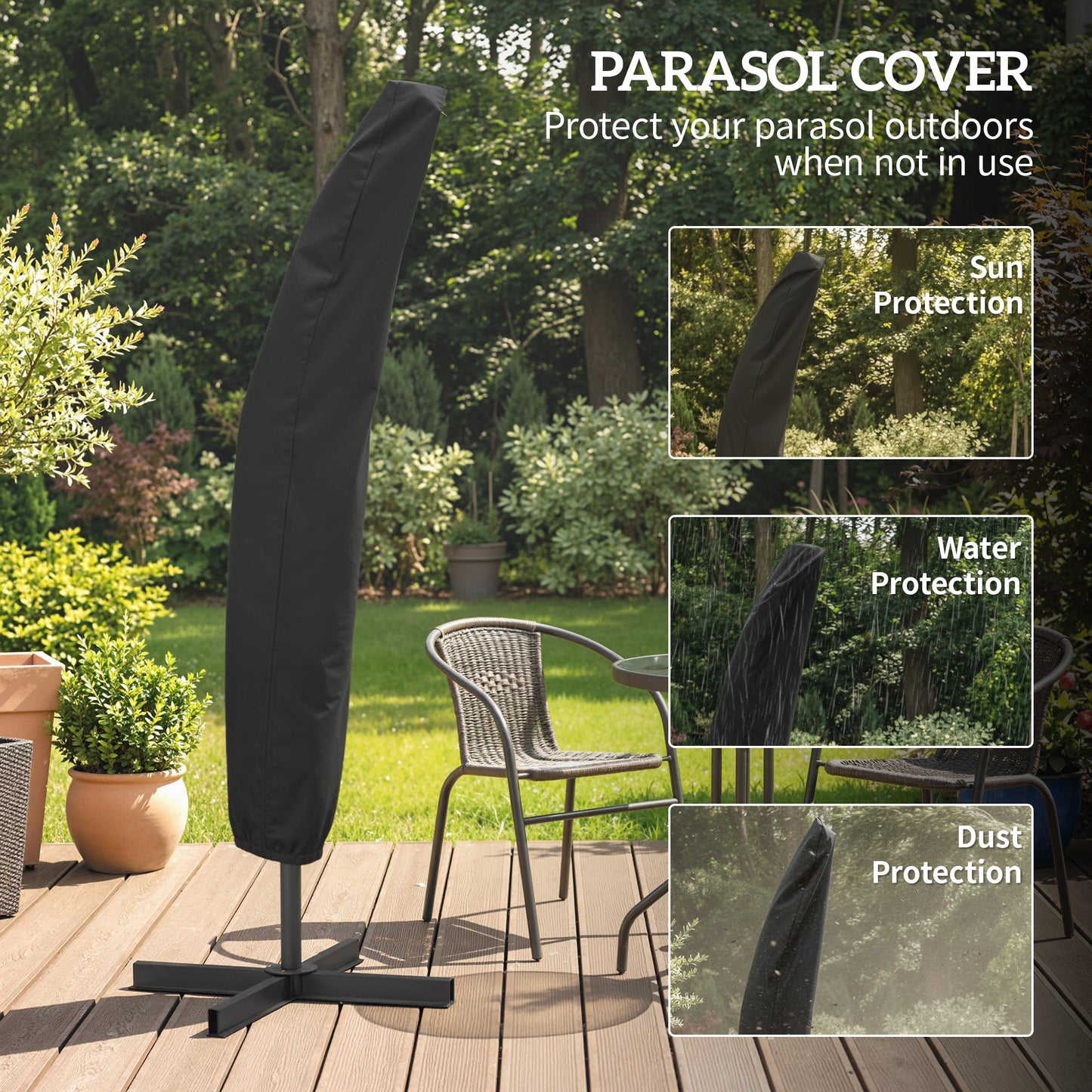 9.6ft Offset Patio Umbrella Garden Hanging Parasol Banana Cantilever Umbrella with Base, Crank, Coffee