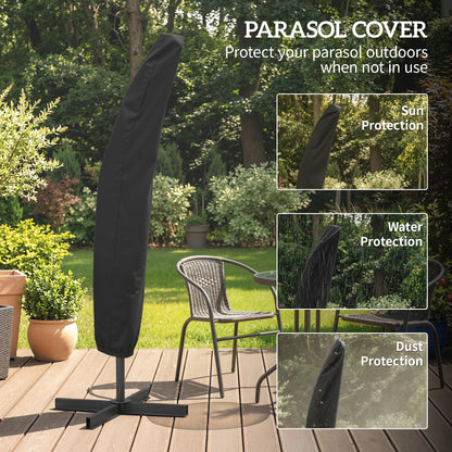 9.6ft Offset Patio Umbrella Garden Hanging Parasol Banana Cantilever Umbrella with Base, Crank, Coffee